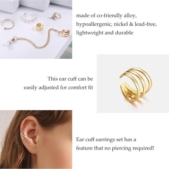 64PCS Ear Cuff Earrings for Women, Non Piercing Clip On Wrap Cartilage Earrings - Picture 2 of 9